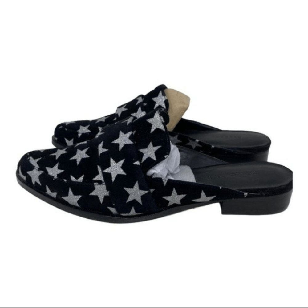 Rebecca Minkoff Star Print Mule Womens 5 Black Suede Pointed Toe Slip On Boho - Picture 6 of 10
